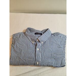 Roundtree & Yorke 100% Cotton Shirt Mens 3XB Blue Plaid Short Sleeve Preppy